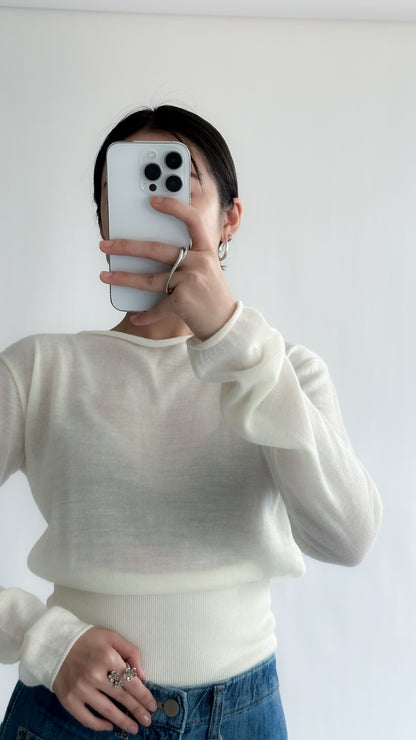 一字領束腰薄冷衫 - 黑色