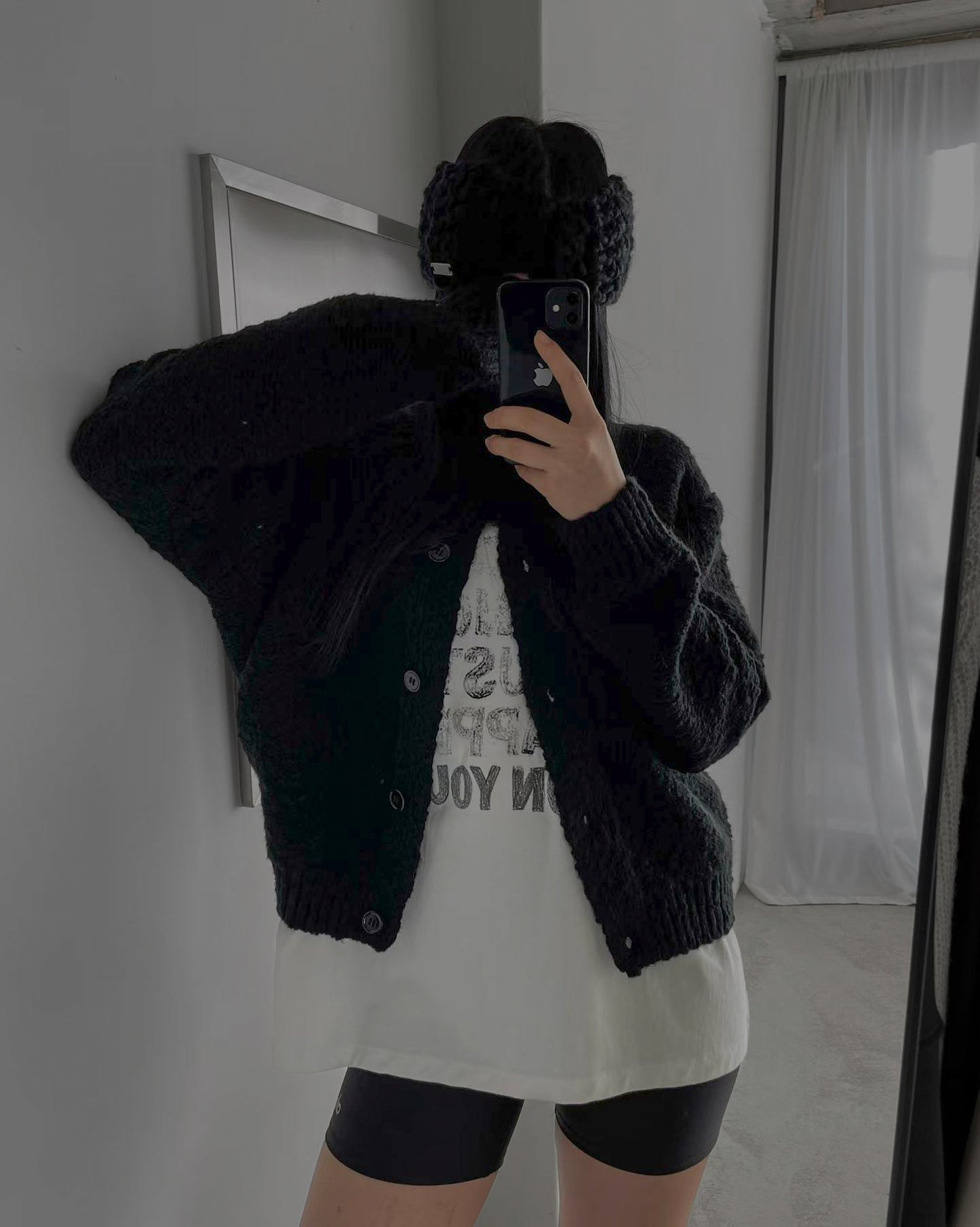 羊毛混紡圓領開胸外套 黑色