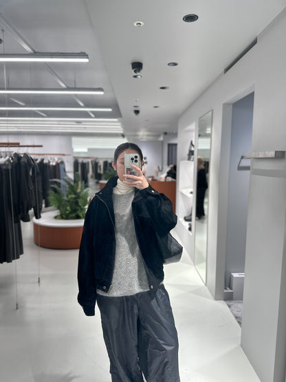 立體感企領麂皮外套 黑色