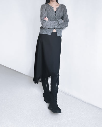 海馬毛混紡圓領薄外套 淺灰色