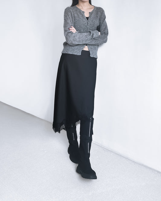 海馬毛混紡圓領薄外套 淺灰色