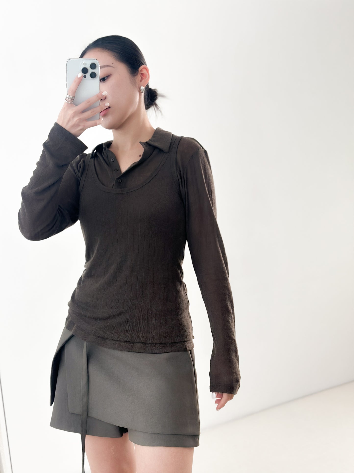 腰帶挺料西裝裙褲