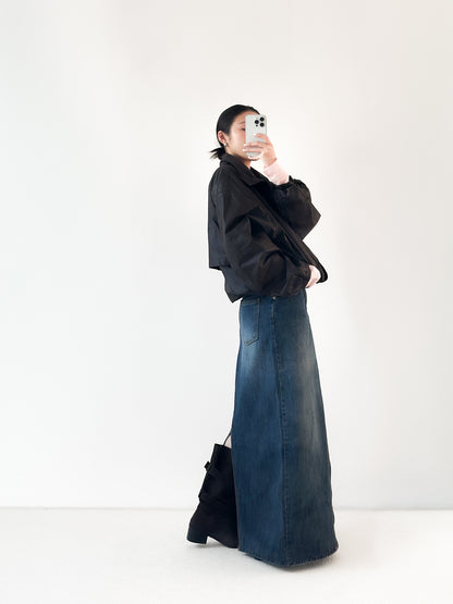 洗水深藍牛仔長裙