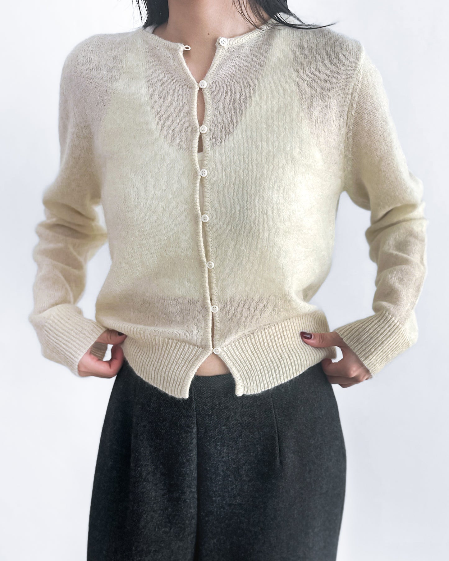 海馬毛混紡圓領薄外套 淺黃色