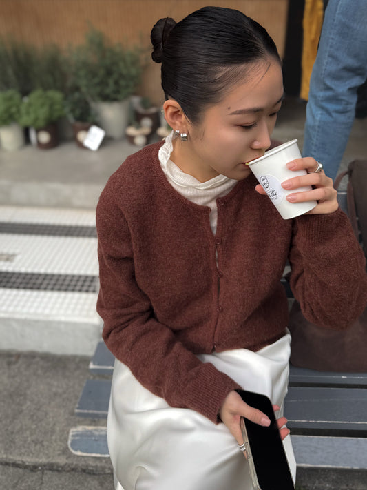 浣熊混紡冷繩圈鈕扣外套 棕紅色