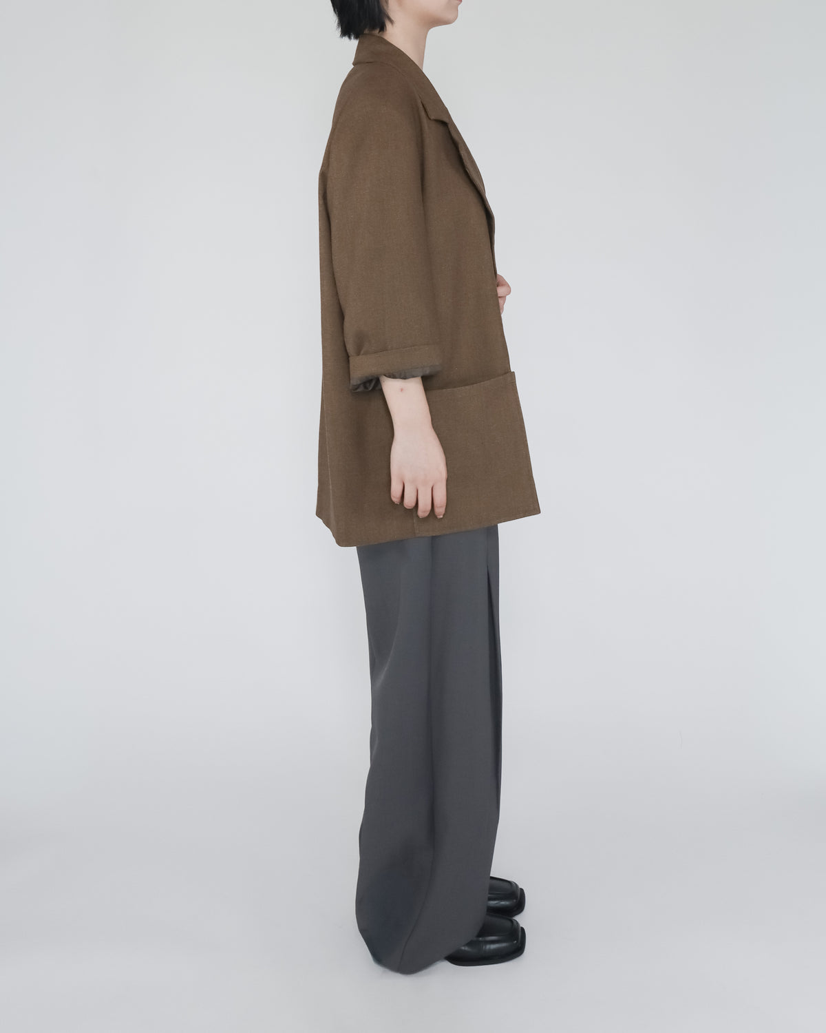 Unisex 前開衩直腿西褲 - 黑色