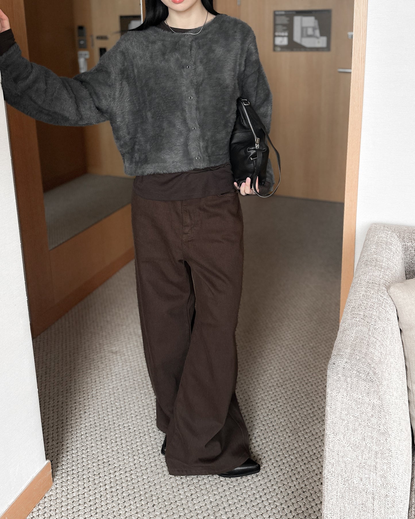 啡色柔軟闊腳褲 - 深啡色 (S/M/L)