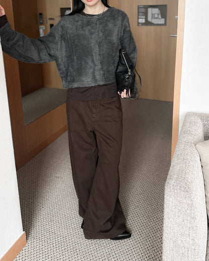 啡色柔軟闊腳褲 - 深啡色 (S/M/L)