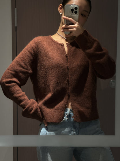 浣熊混紡冷繩圈鈕扣外套 棕紅色