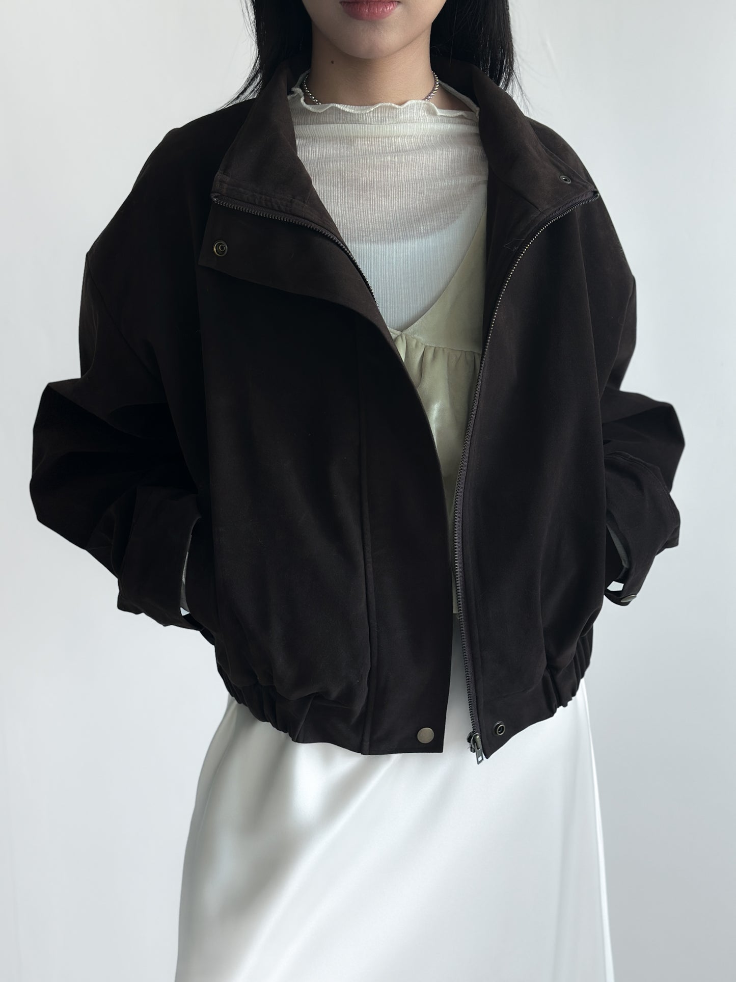 立體感企領麂皮外套 朱古力色