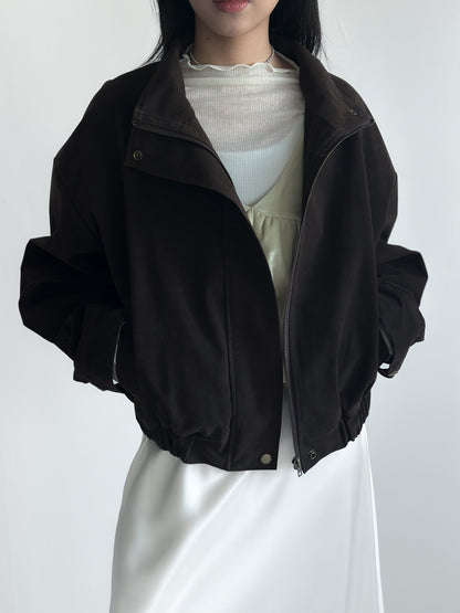 立體感企領麂皮外套 朱古力色