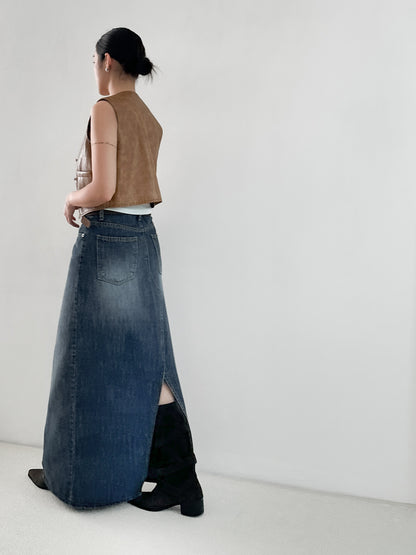 洗水深藍牛仔長裙