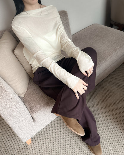 內舖棉舒適棉褲 - 酒紅啡