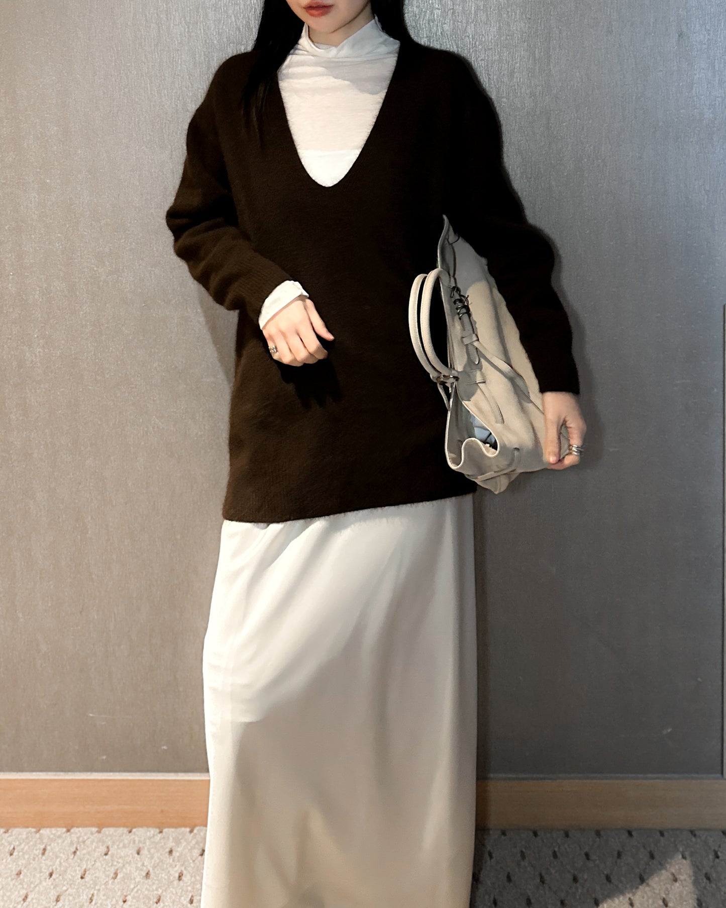 基本款無縫高領上衣 - 米白色