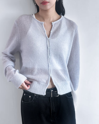 海馬毛混紡圓領薄外套 淺藍色