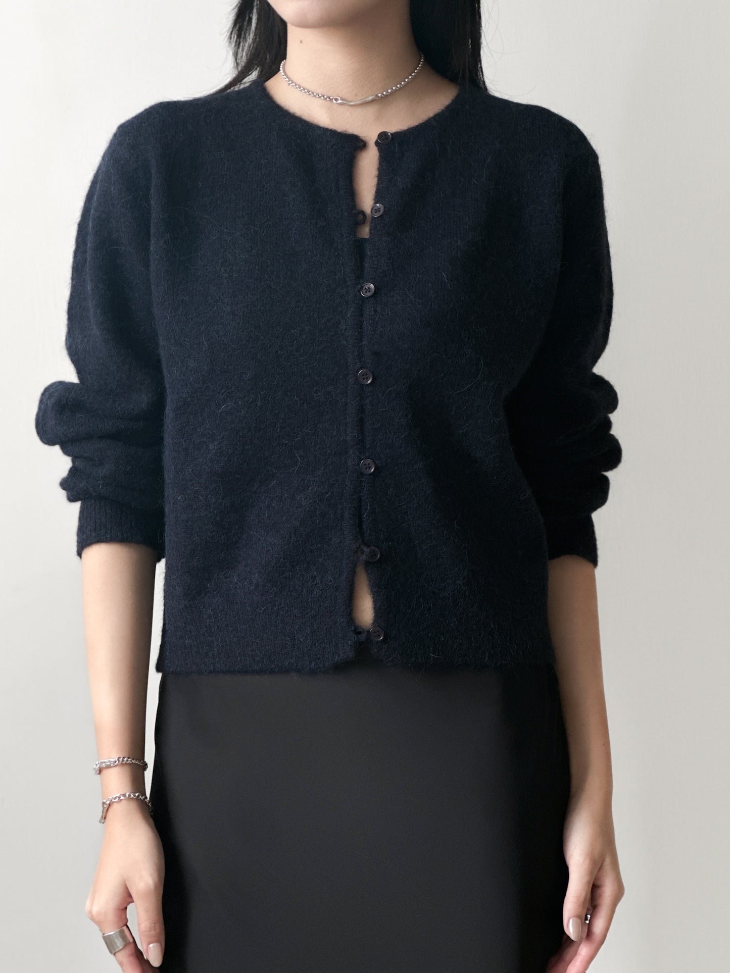 浣熊混紡冷繩圈鈕扣外套 深藍色