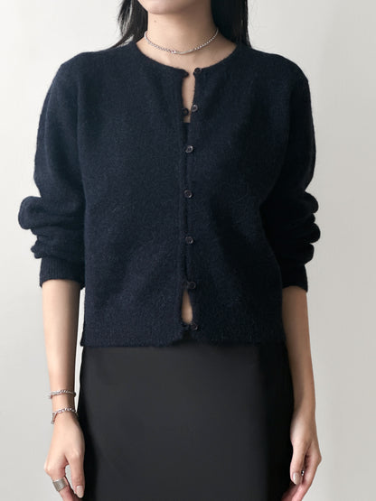 浣熊混紡冷繩圈鈕扣外套 深藍色