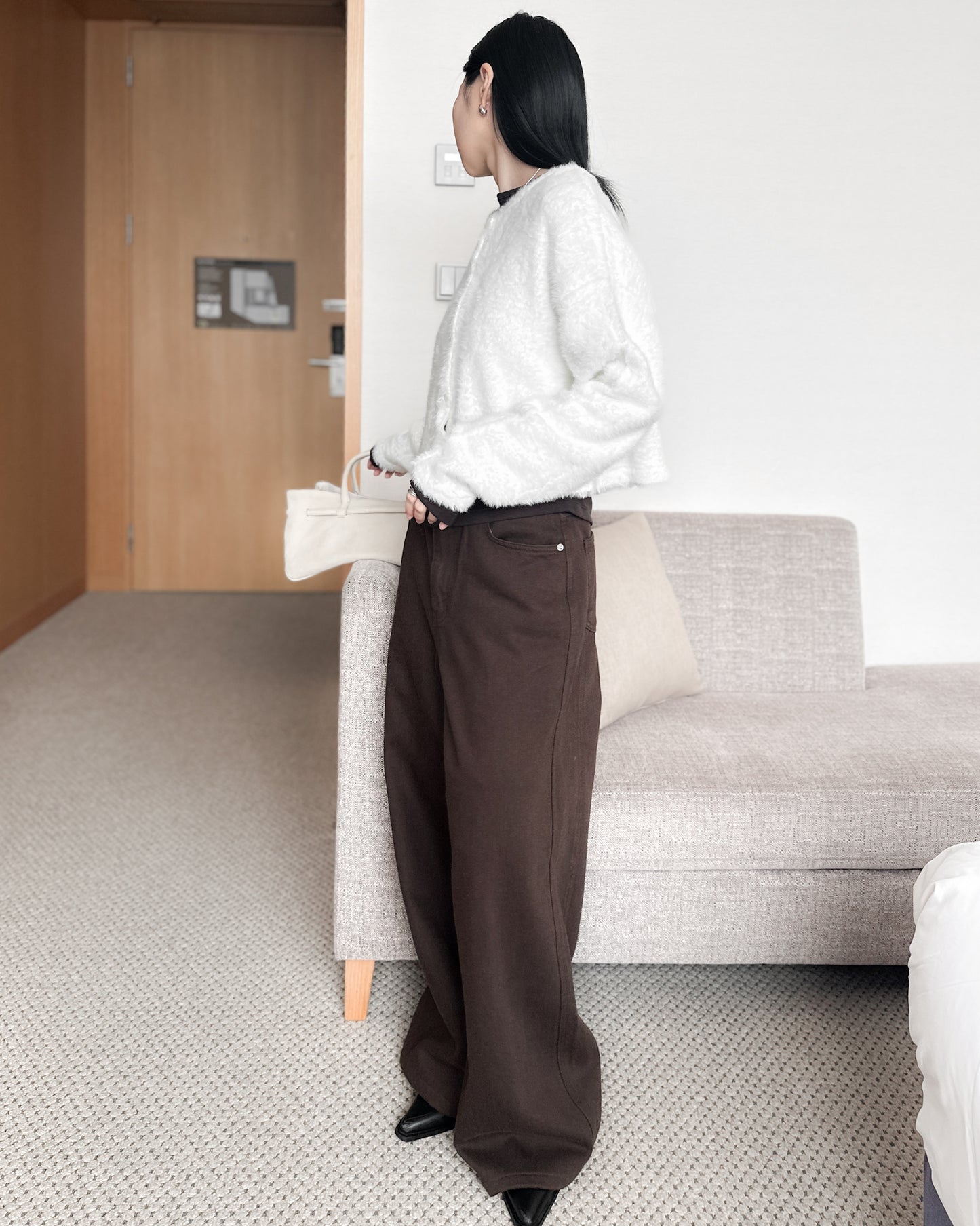 啡色柔軟闊腳褲 - 深啡色 (S/M/L)
