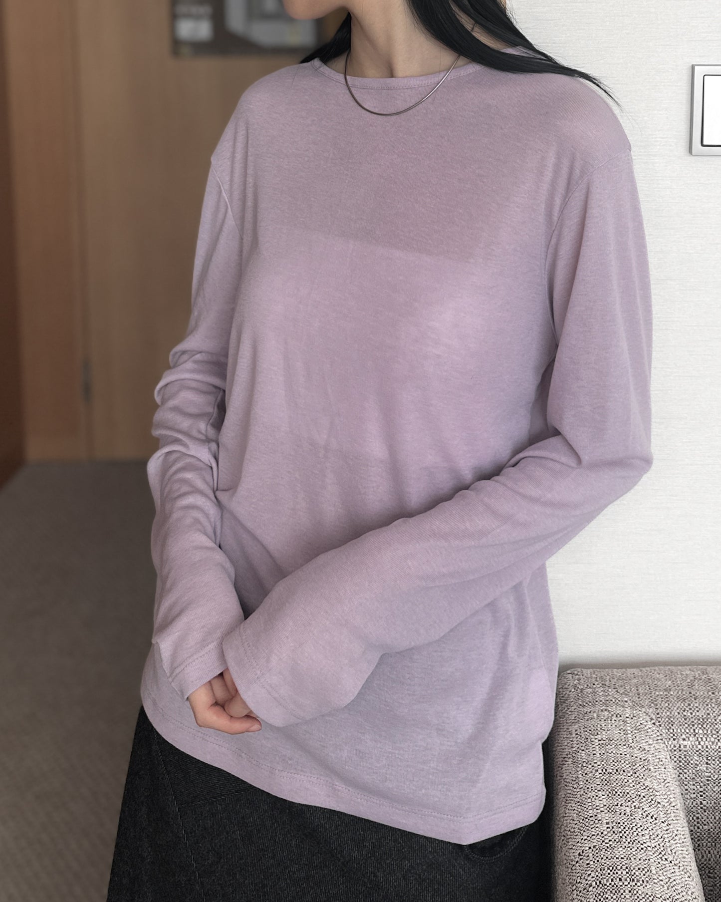 基本款圓領後車線上衣 - 黑色