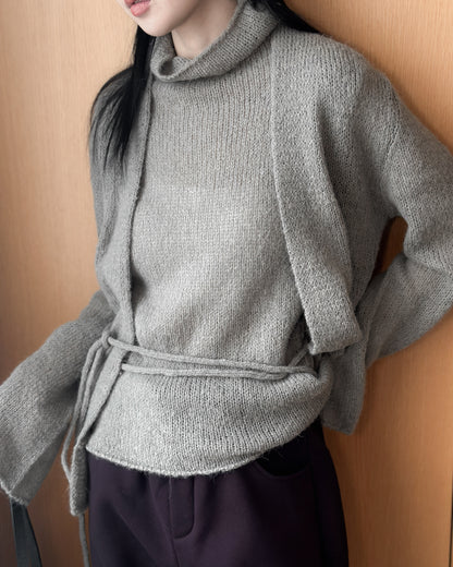 透薄羊毛背心連外套套裝 - 卡其色