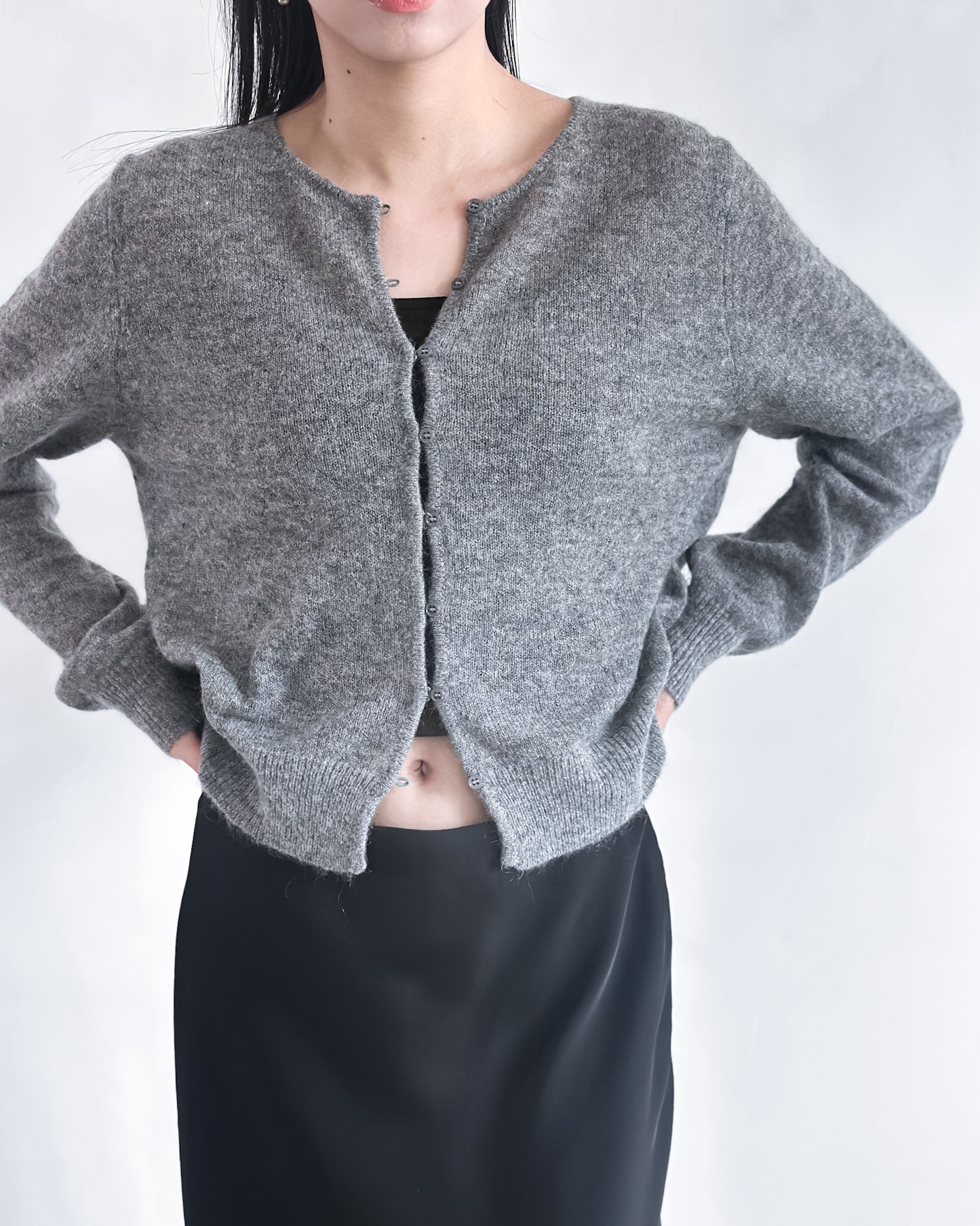 海馬毛混紡圓領薄外套 淺灰色