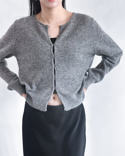 海馬毛混紡圓領薄外套 淺灰色