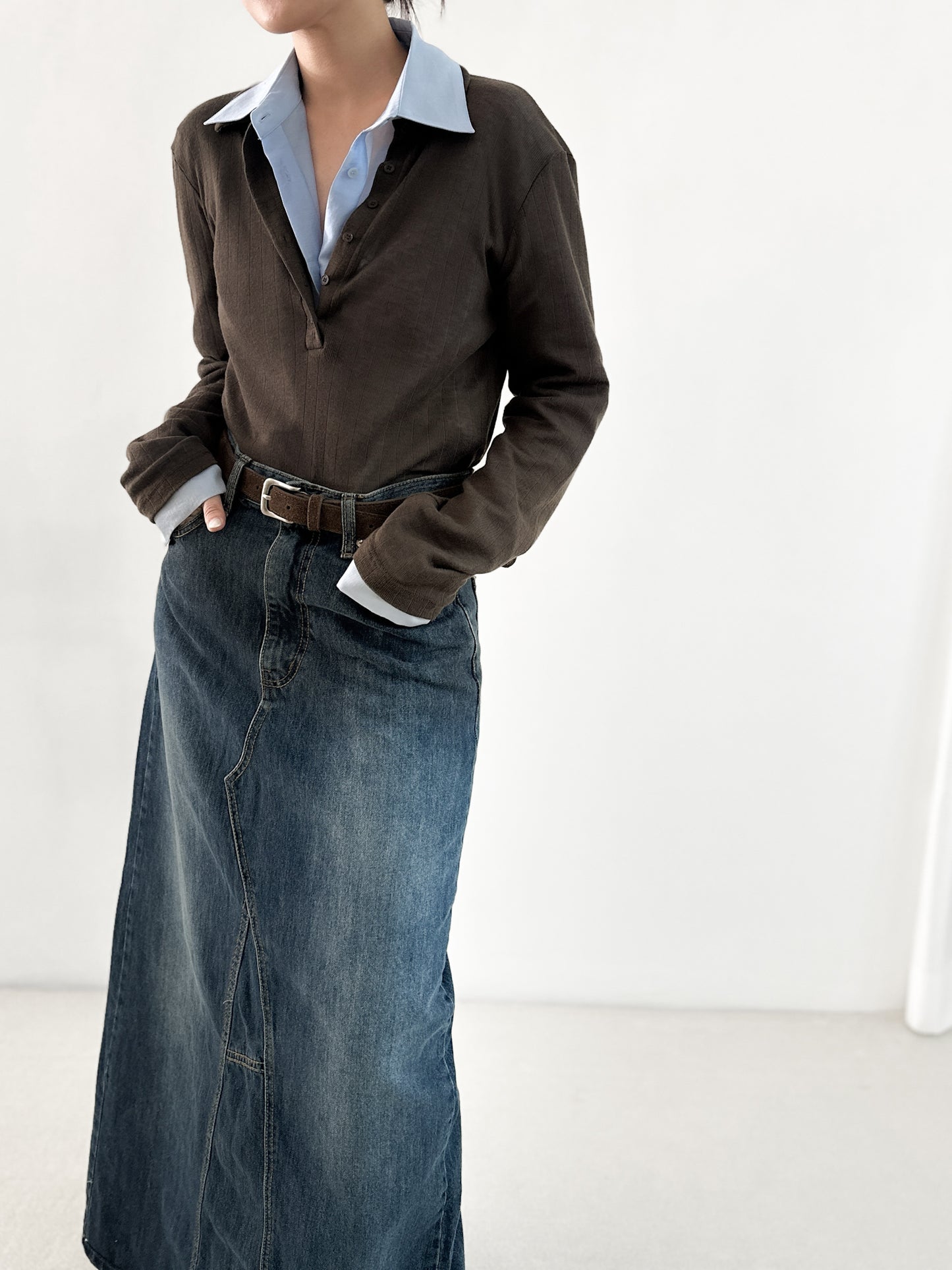 洗水深藍牛仔長裙