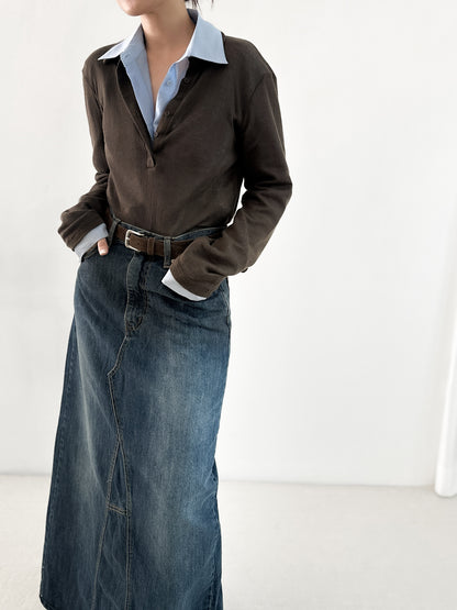 洗水深藍牛仔長裙