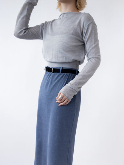 一字領束腰薄冷衫 - 黑色