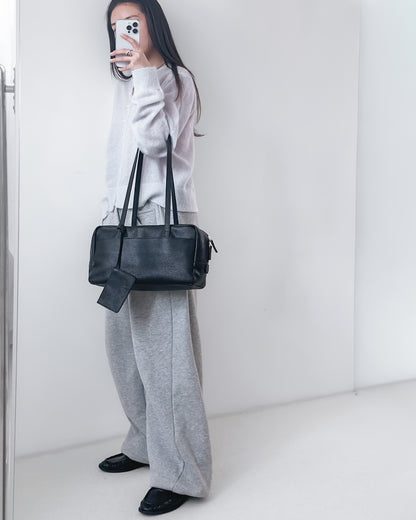 海馬毛混紡圓領薄外套 淺藍色