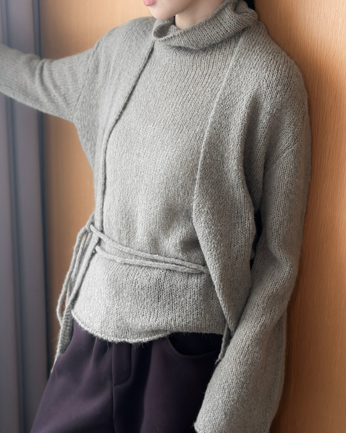 透薄羊毛背心連外套套裝 - 卡其色