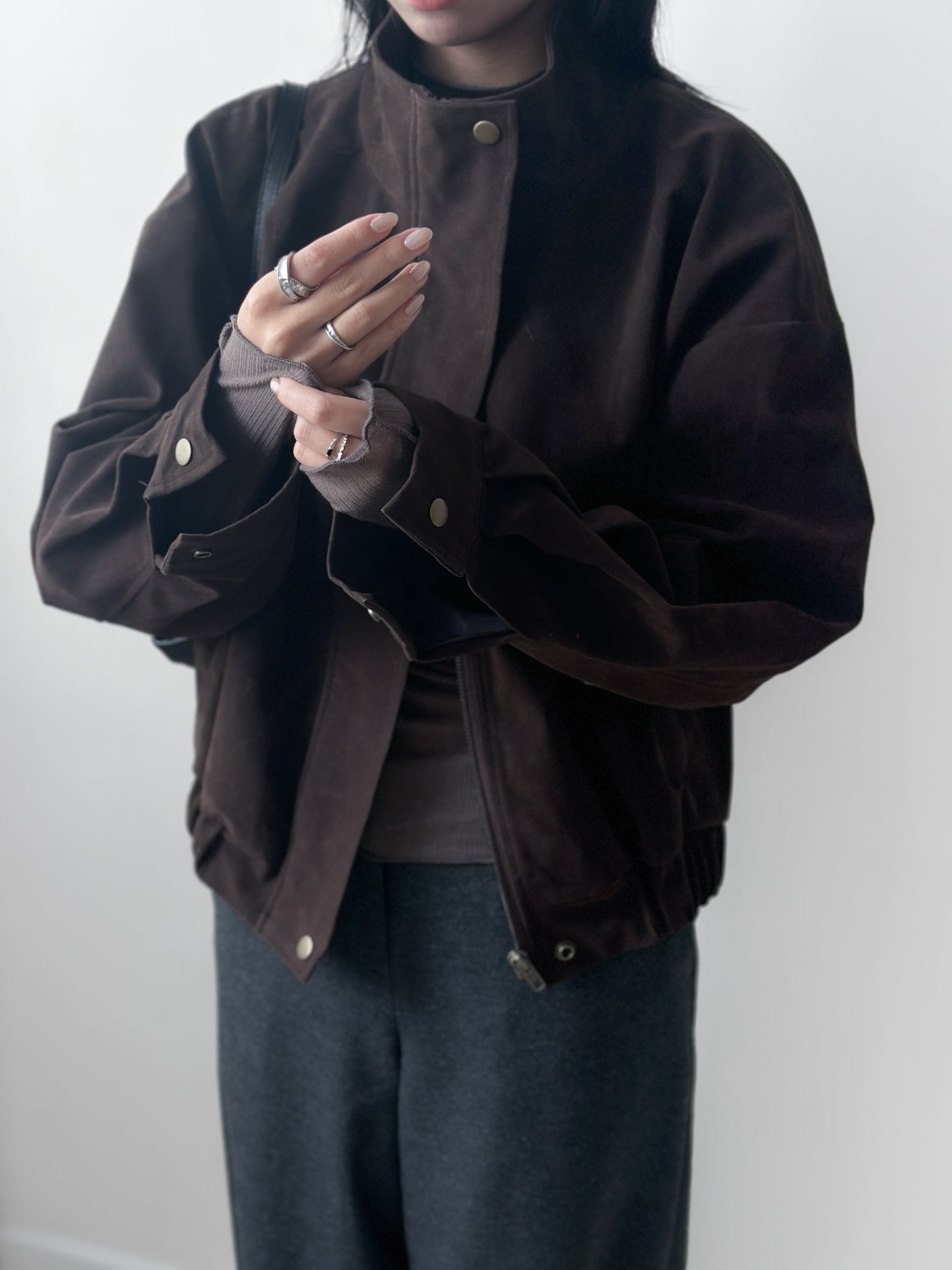 捲邊車線修腰上衣 啡色