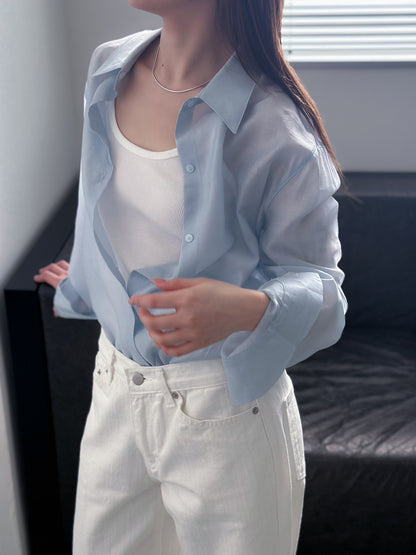 光澤感透薄恤衫 藍色