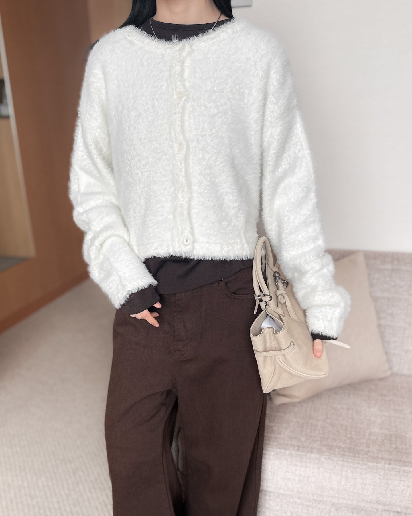前後兩穿毛絨外套 - 米白色