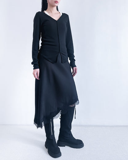 V領修腰彈性上衣 黑色