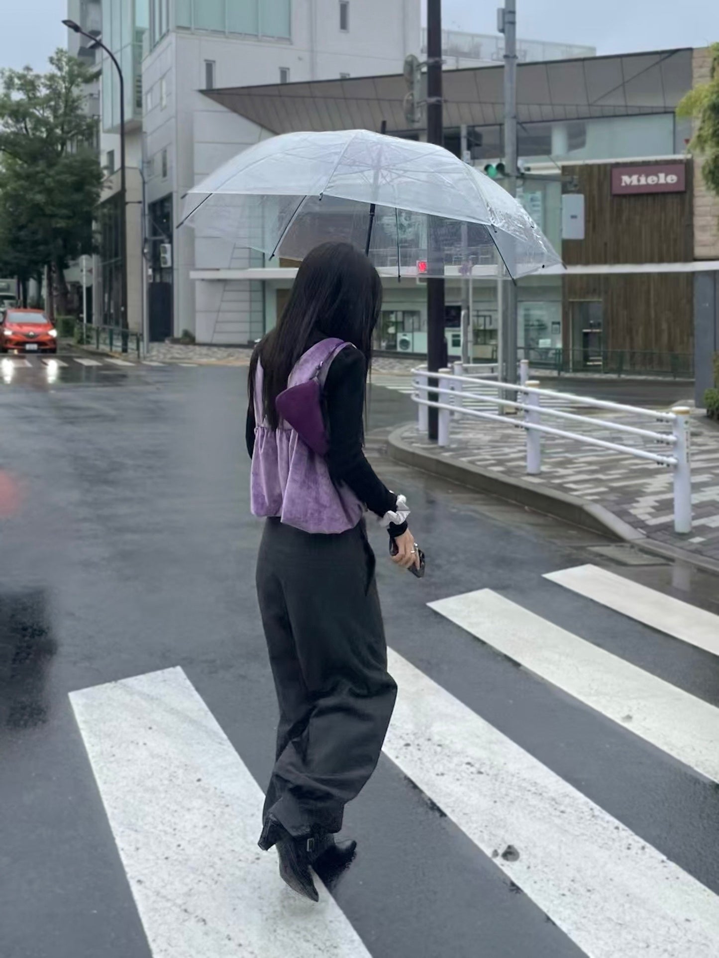 絨面V領背心 紫色