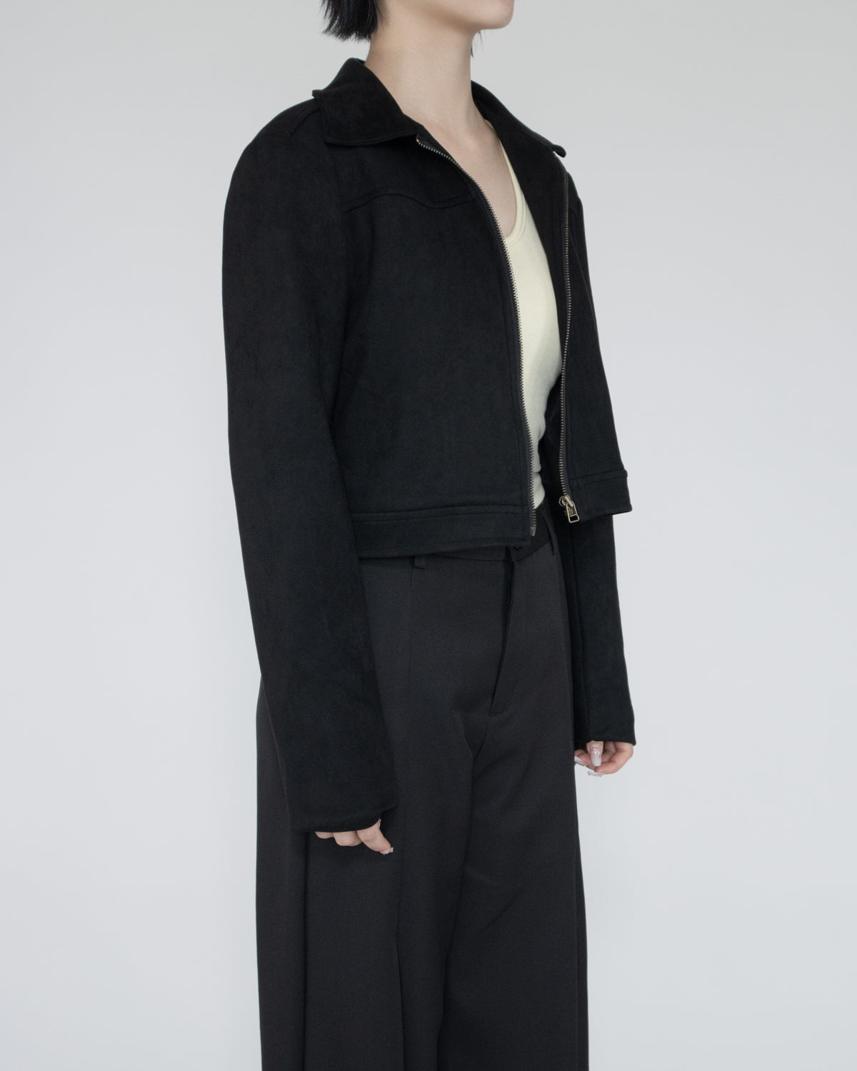 Unisex 前開衩直腿西褲 - 黑色