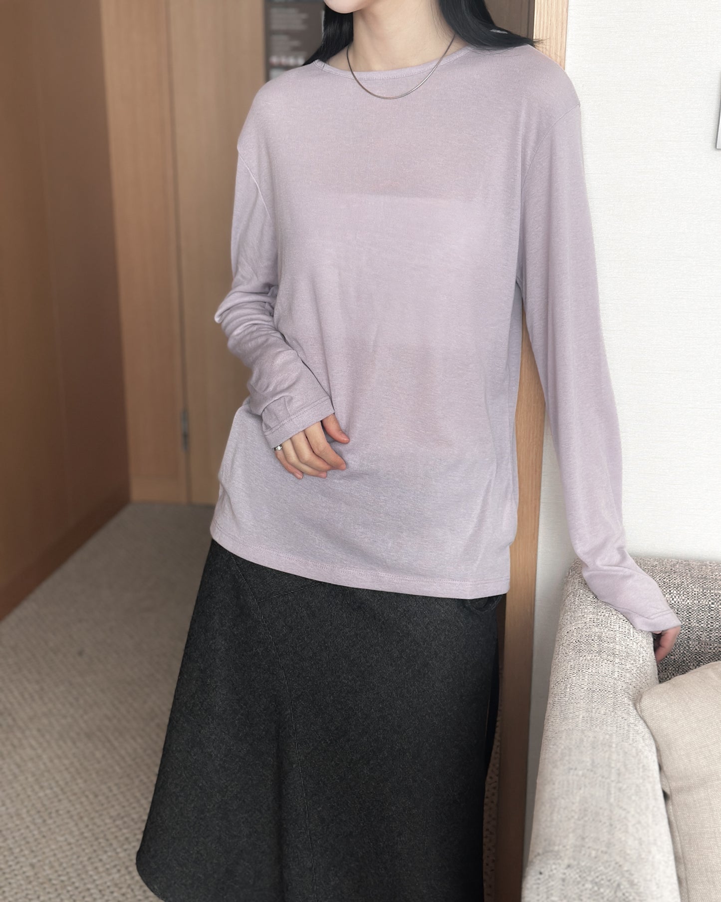 基本款圓領後車線上衣 - 黑色