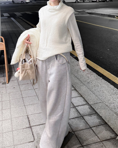 內舖棉舒適棉褲 - 淺灰色