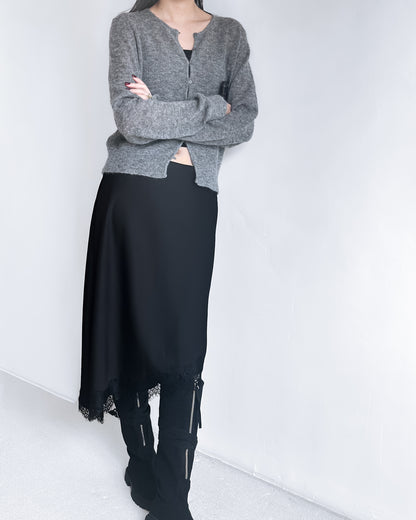 海馬毛混紡圓領薄外套 淺灰色