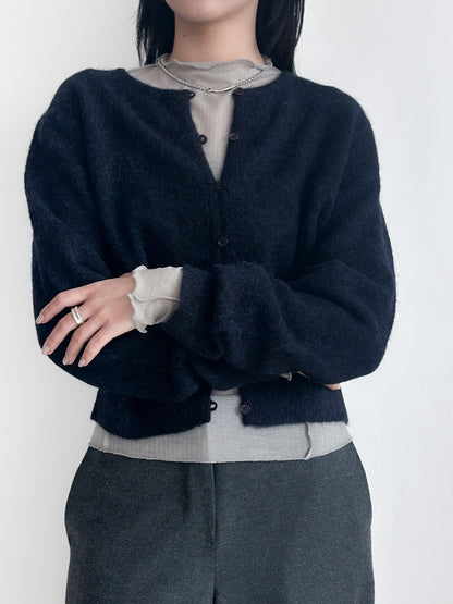浣熊混紡冷繩圈鈕扣外套 深藍色