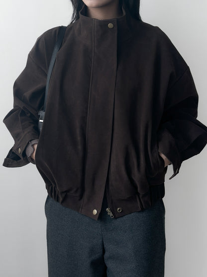 立體感企領麂皮外套 朱古力色