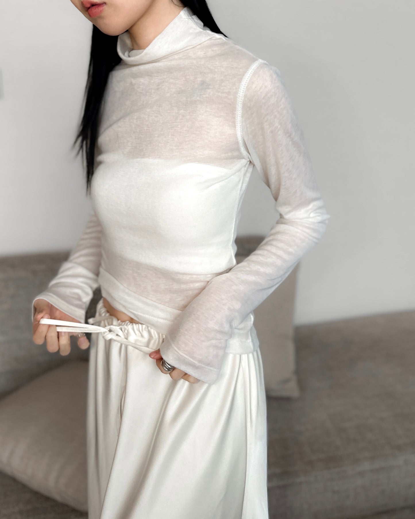 基本款無縫高領上衣 - 米白色