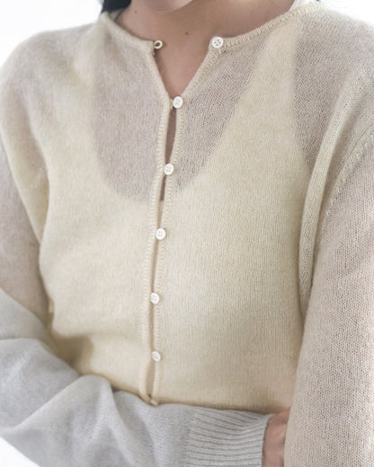 海馬毛混紡圓領薄外套 淺黃色