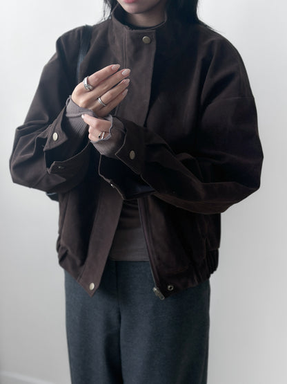 立體感企領麂皮外套 朱古力色