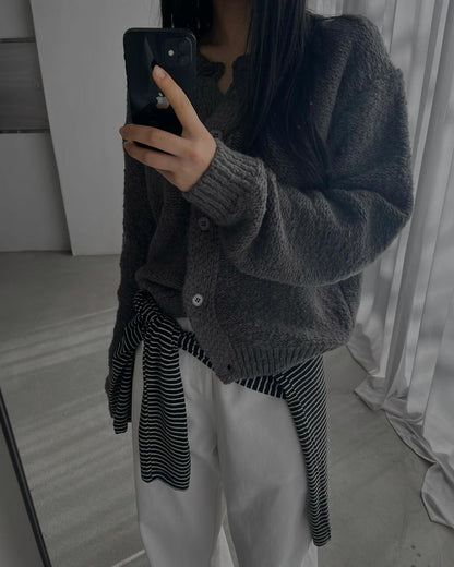 羊毛混紡圓領開胸外套 深灰色