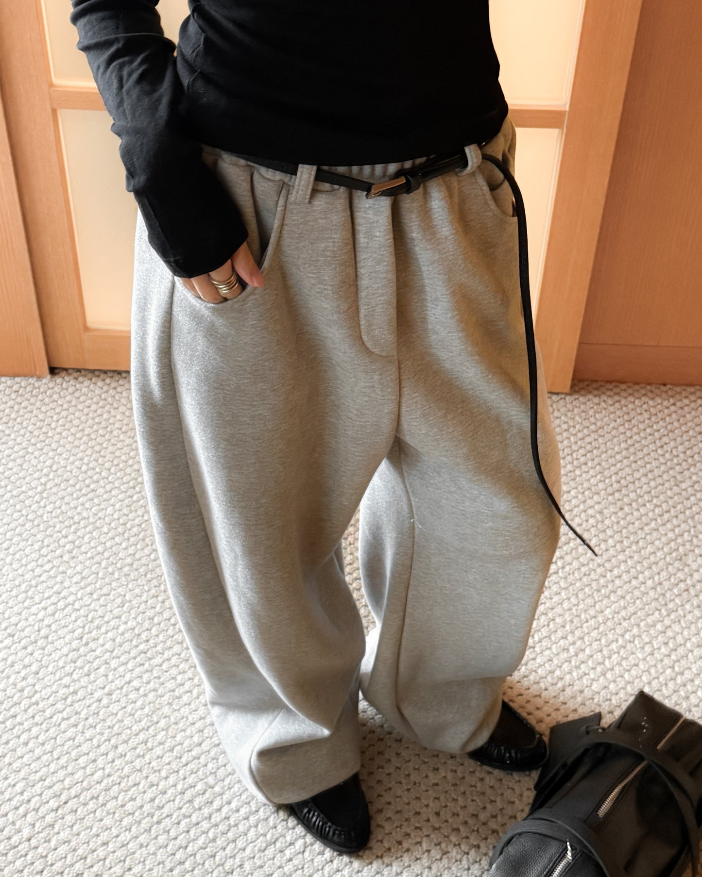 內舖棉舒適棉褲 - 淺灰色