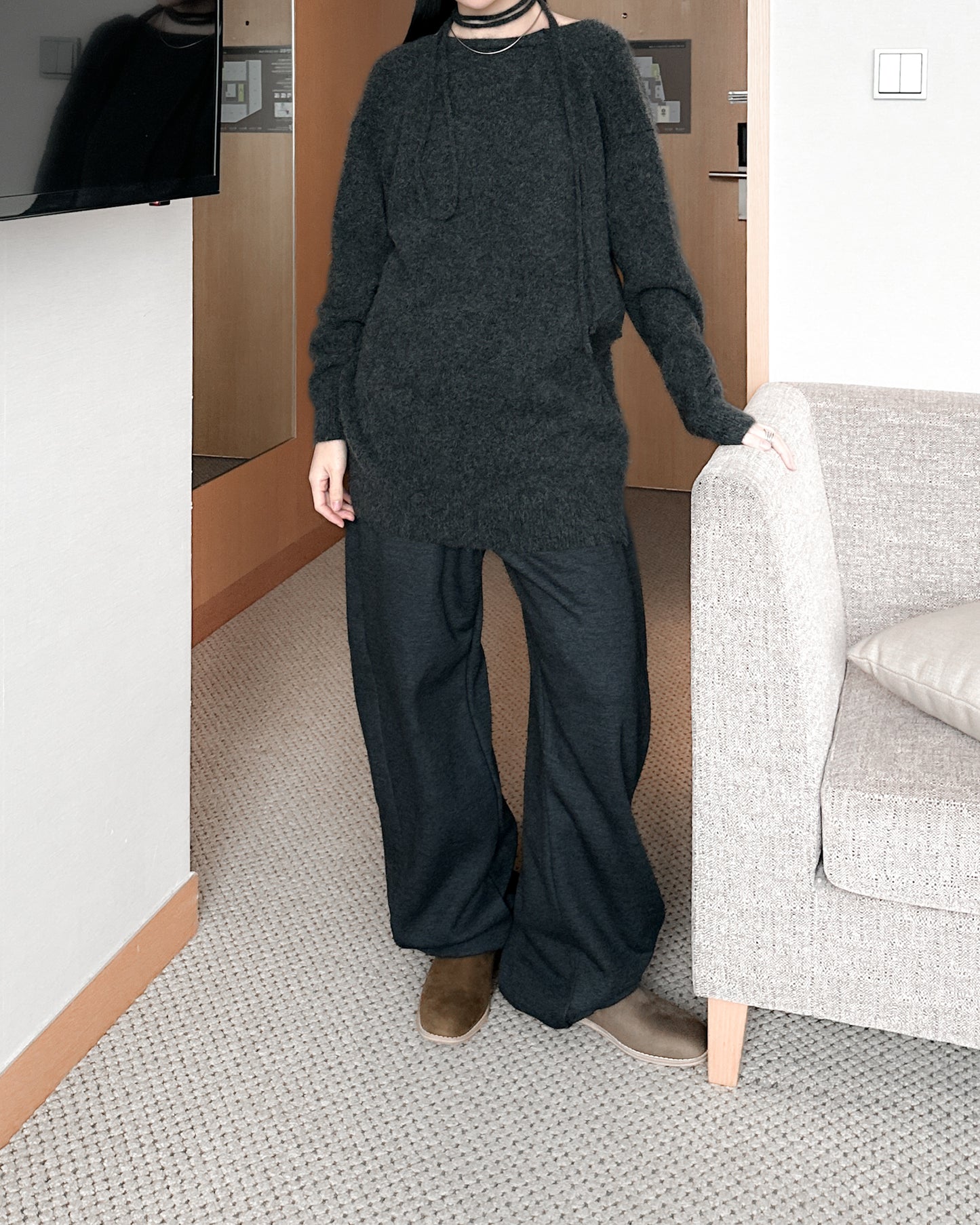 內舖棉舒適棉褲 - 深灰色