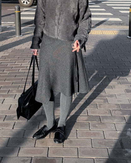 不規則收邊羊毛半截裙 - 深灰色