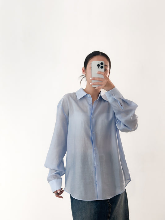 光澤感透薄恤衫 藍色